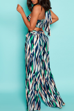 Green Sexy Print Backless Strapless Sleeveless Two Pieces