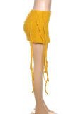 Yellow Sexy Solid Color Fringed Trim Regular Mid Waist Patchwork Bottoms