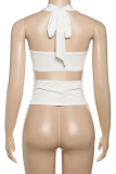 Black Sexy Solid Color Hollow Out Backless Halter Tops