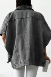 Dark Gray Casual Solid Color Pocket Buckle Turndown Collar Plus Size Overcoat