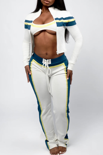 White Casual Cross Straps Contrast Spaghetti Strap Long Sleeve Two Pieces
