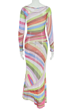 Colour Sexy Colorblock Patchwork Off Shoulder Long Dresses