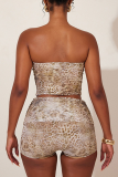 Leopard Print Sexy Leopard Print Backless Strapless Sleeveless Two Pieces