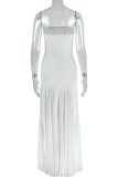 White Sexy Solid Color Patchwork Strapless Long Dresses