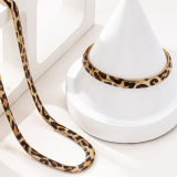 Leopard Print Circle Necklace And Bracelet Set For Women