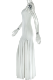 White Sexy Solid Color Patchwork Strapless Long Dresses
