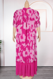 Rose Purple Elegant Print Patchwork O Neck Long Dresses