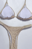 Cream White Sexy Patchwork Swimwears