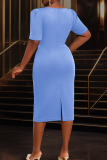 Baby Blue Elegant Solid Color Flower Shape Asymmetrical Collar Evening Dresses