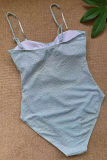 Light Blue Sexy Solid Color Hollow Out Metal Accessories Trim Swimwears