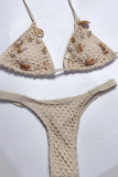 Cream White Sexy Patchwork Swimwears
