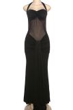 Yellow Sexy Solid Color Backless Halter Long Dresses