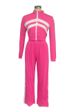 Orange Casual Sportswear Zipper Contrast Zipper Collar Long Sleeve Two Pieces