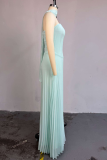 Mint green Sexy Solid Color Pleated Strapless Long Dresses