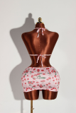 Pink Sexy Print Backless 3 Piece Sets