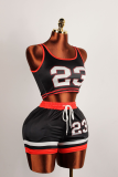 Pink Sexy Sportswear Digital Contrast U Neck Sleeveless Two Pieces