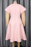 Pink Elegant Solid Color Flower Shape Asymmetrical Collar Evening Dresses