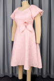 Pink Elegant Solid Color Flower Shape Asymmetrical Collar Evening Dresses