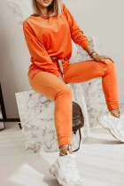 Orange Casual Sportswear Solid Color Patchwork O Neck Long Sleeve Two Pieces