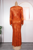 Light Brown Elegant Solid Color Hot Drill O Neck Long Plus Size Dresses