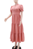 Peach Elegant Solid Color Buckle Mandarin Collar A Line Dresses