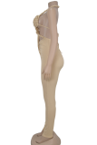 White Sexy Solid Color Hollow Out Halter Skinny Jumpsuits