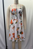 Tangerine Red Sexy Print Backless Spaghetti Strap A Line Dresses
