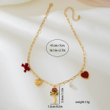 Gold Casual Flowers Heart Shaped Chains Necklaces