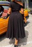 Deep Red Elegant Solid Color Hollow Out Zipper Oblique Collar Long Plus Size Dresses