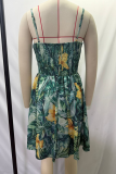 Tangerine Red Sexy Print Backless Spaghetti Strap A Line Dresses