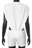 White Sexy Solid Color Patchwork O Neck Two Pieces