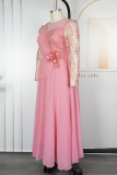 White Elegant Solid Color Patchwork O Neck Evening Plus Size Dresses