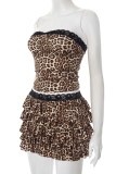 Leopard Print Sexy Leopard Print Lace Strapless Two Pieces