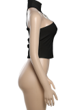 White Sexy Solid Color Metal Accessories Trim O Neck Tops