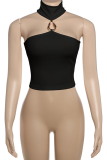 White Sexy Solid Color Metal Accessories Trim O Neck Tops
