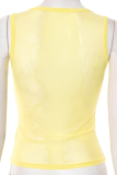 Yellow Sexy Solid Color See-Through Square Neck Tops