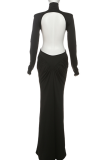 Brown Elegant Solid Color Backless Ruched Turtleneck Evening Dresses