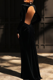 Brown Elegant Solid Color Backless Ruched Turtleneck Evening Dresses