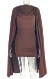 Dark Brown Sexy Solid Color Ruched O Neck Dresses