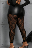 Black Sexy Solid Color Lace Plus Size