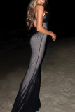 Black Sexy Solid Color Backless Mesh Spaghetti Strap Evening Dresses