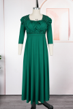 Pink Elegant Solid Color Ruched Square Neck Long Plus Size Dresses