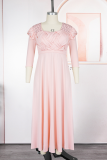 Pink Elegant Solid Color Ruched Square Neck Long Plus Size Dresses