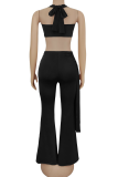Red Sexy Solid Color Backless Halter Sleeveless Two Pieces