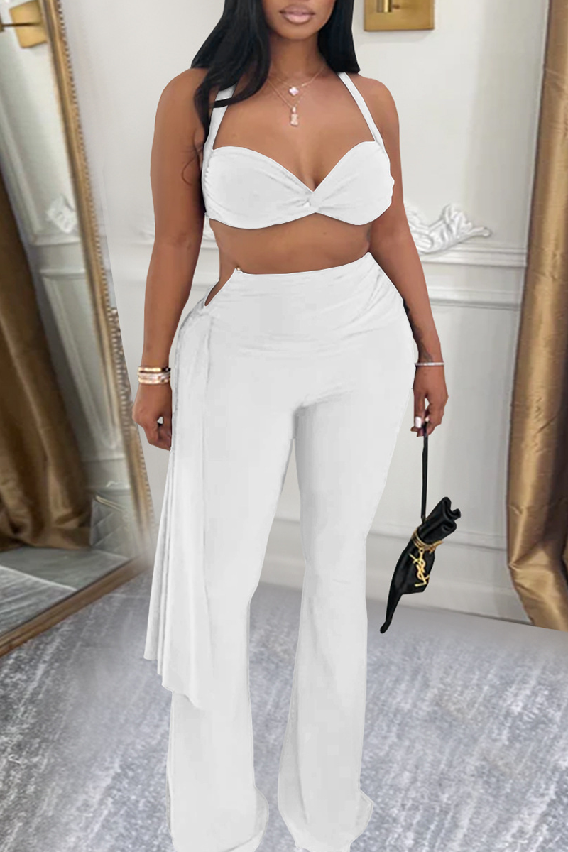 Sexy Celebrities Solid Backless Halter Sleeveless Two Pieces