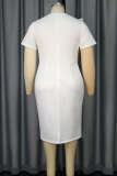 White Elegant Solid Color Flounce O Neck Evening Dresses