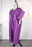 Purple Casual Solid Color Patchwork Square Neck Long Dresses