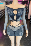 Black Sexy Solid Color Hollow Out Off Shoulder Wrapped Skirt Dresses