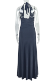 Beige Elegant Solid Color Ruched Deep V Neck Irregular Dresses