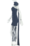 Blue Sexy Solid Color Patchwork Strapless Sheath Dresses